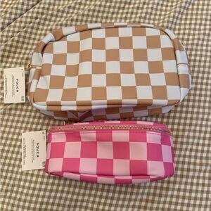 NWT Checkered Pouches Set in Brown and Pink